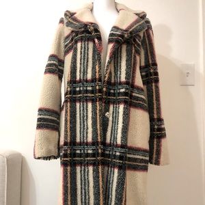 Plaid Sherpa calf length coat
